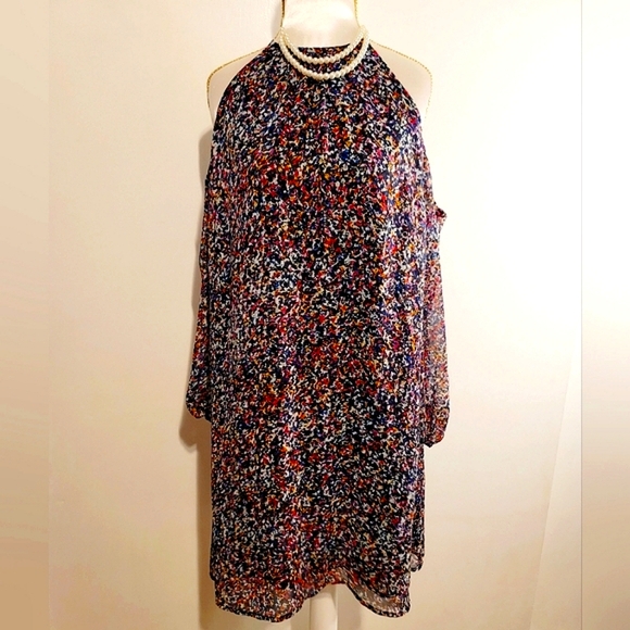 1. STATE Multicolored Print Chiffon Cold Shoulder Dress - Picture 1 of 13